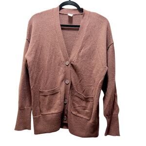 Melrose And Market Burgundy knit Oversized Knit Cardigan Sweater Button Sz XS